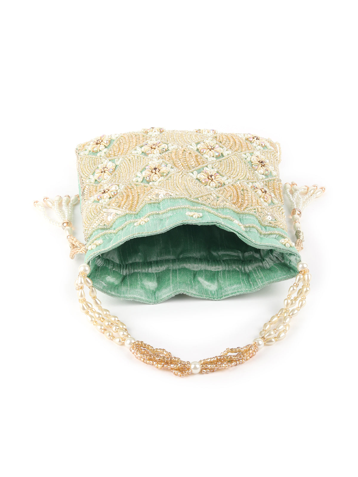 Odette Sea Green Embroidered Potli Bag For Women