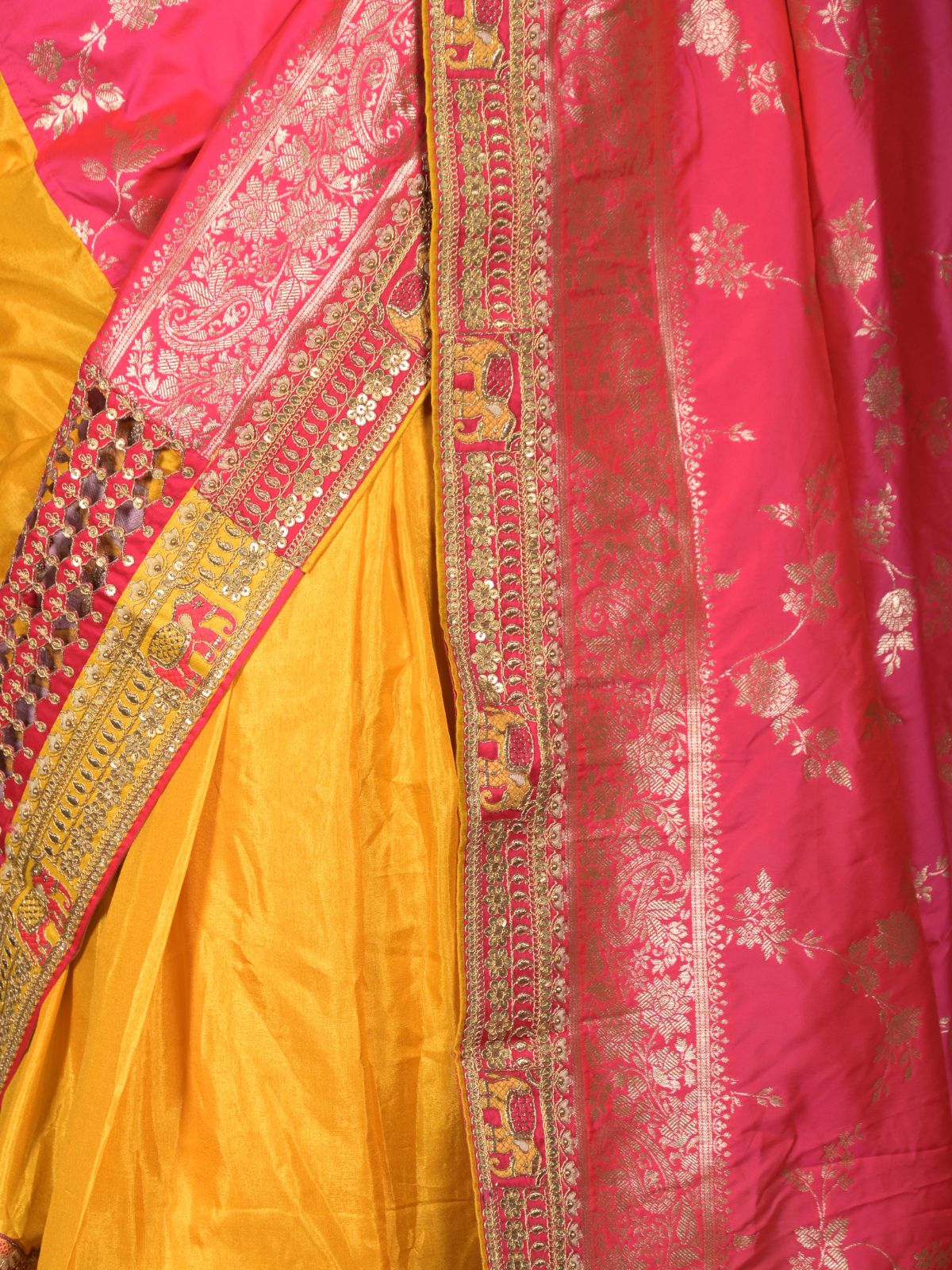 Odette Pink Silk Blend Embroidered Woven Saree with Unstitched Blouse for Women