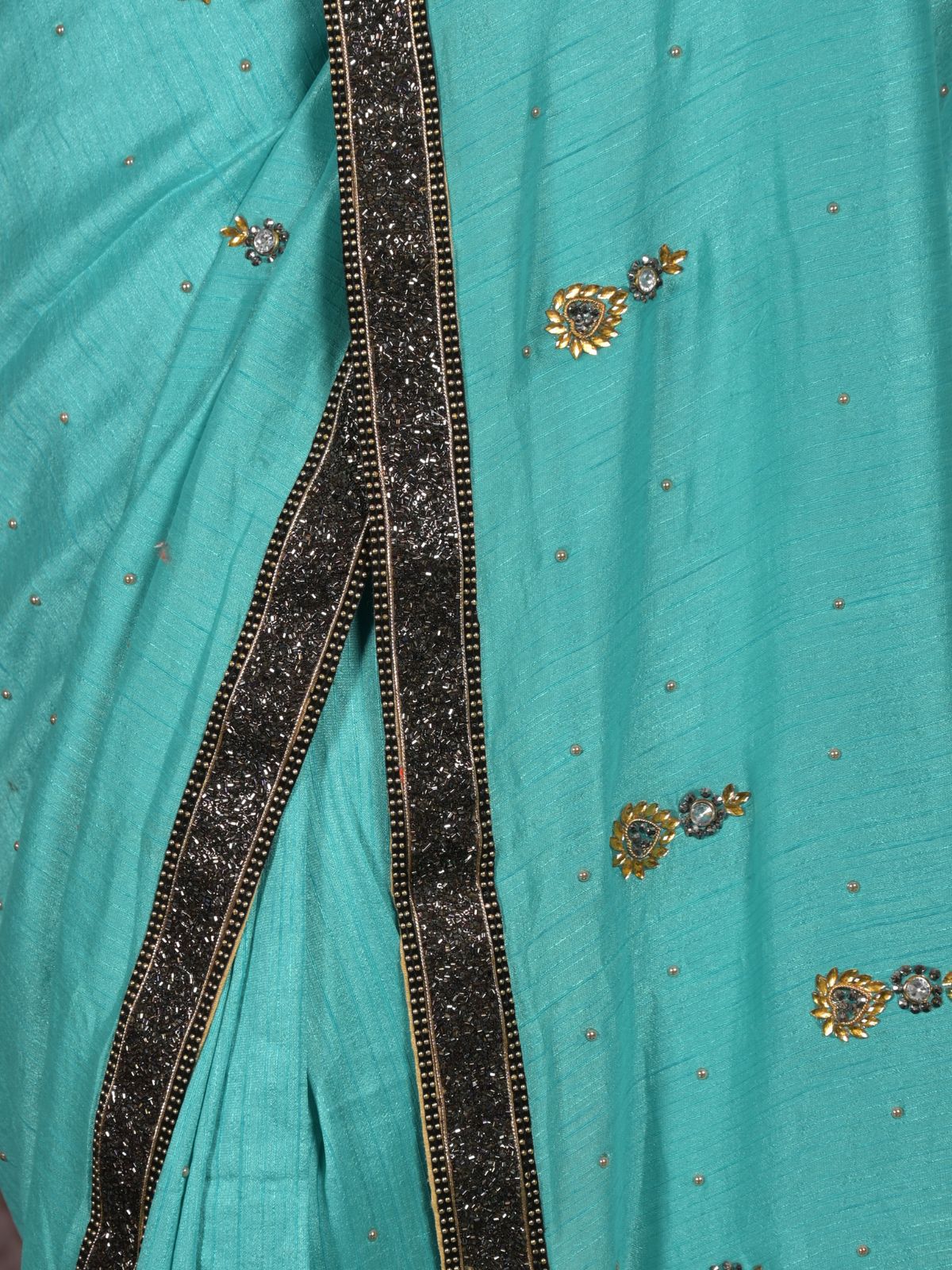 Odette Sea Green Embellished Tissue Silk Saree with Unstitched Blouse for Women