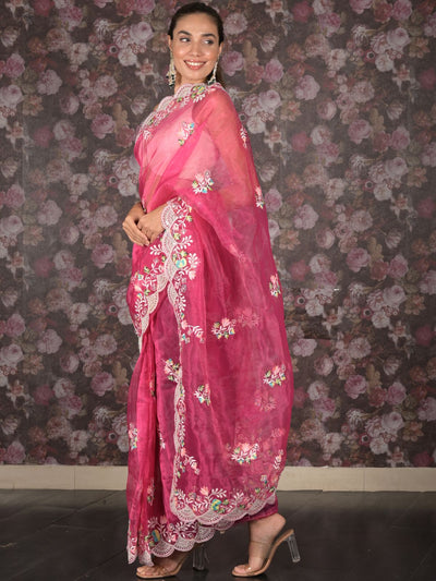 Odette Magenta Embroidered Organza Saree for Women