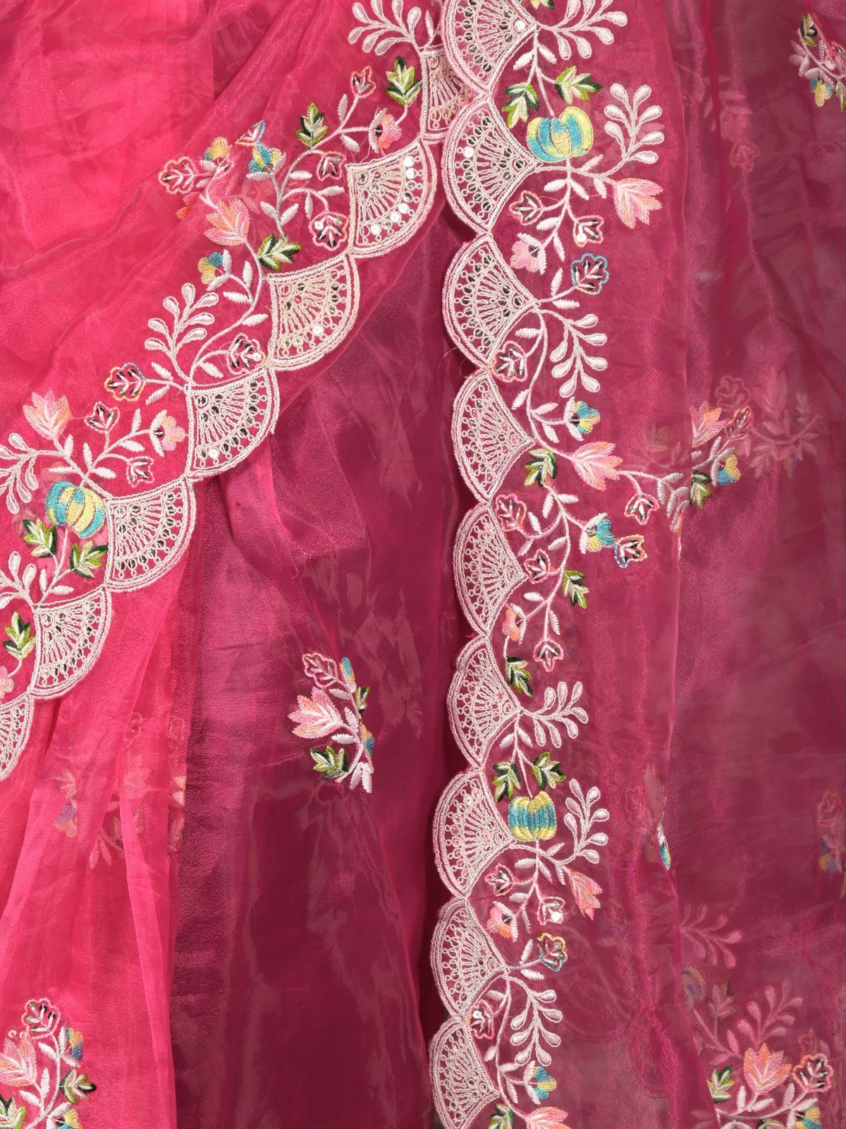 Odette Magenta Embroidered Organza Saree for Women