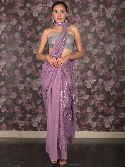 Odette Lilac Sequins Embroidered Georgette Saree for Women