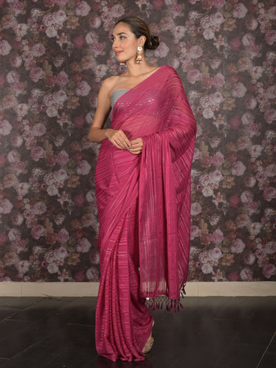 Odette Magenta Woven Crepe Saree with Unstitched Blouse for Women