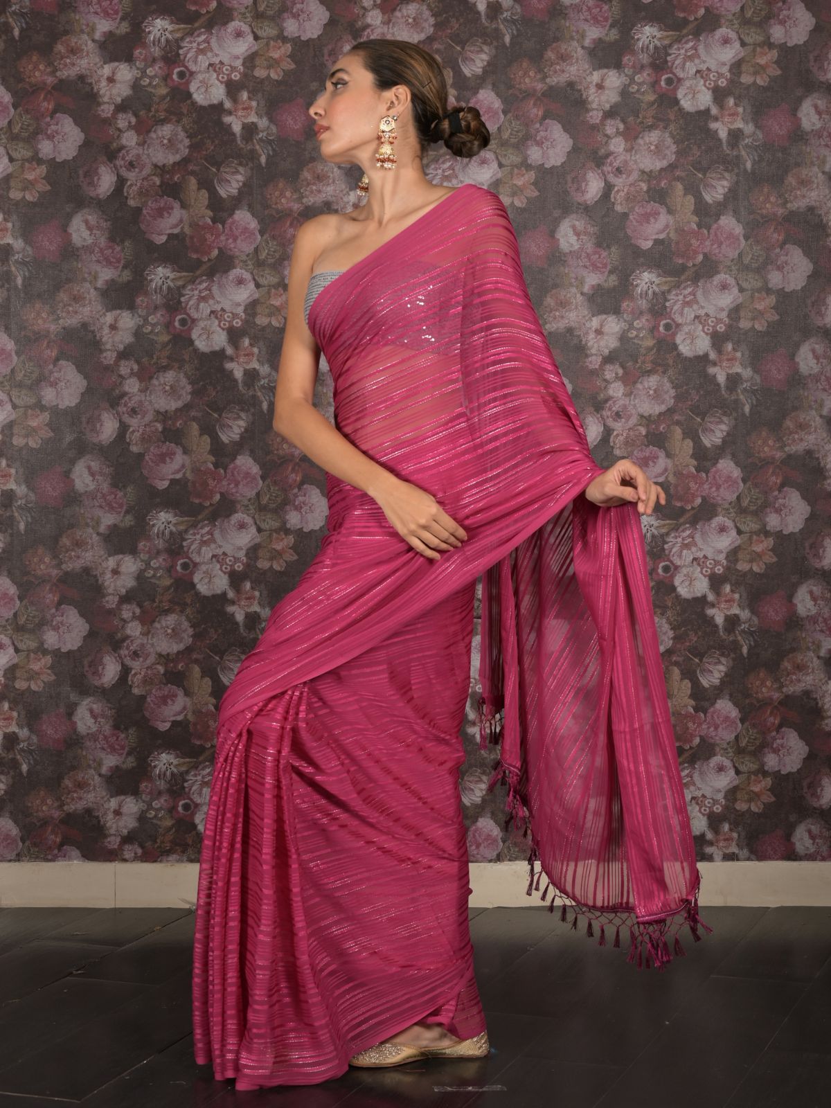 Odette Magenta Woven Crepe Saree with Unstitched Blouse for Women