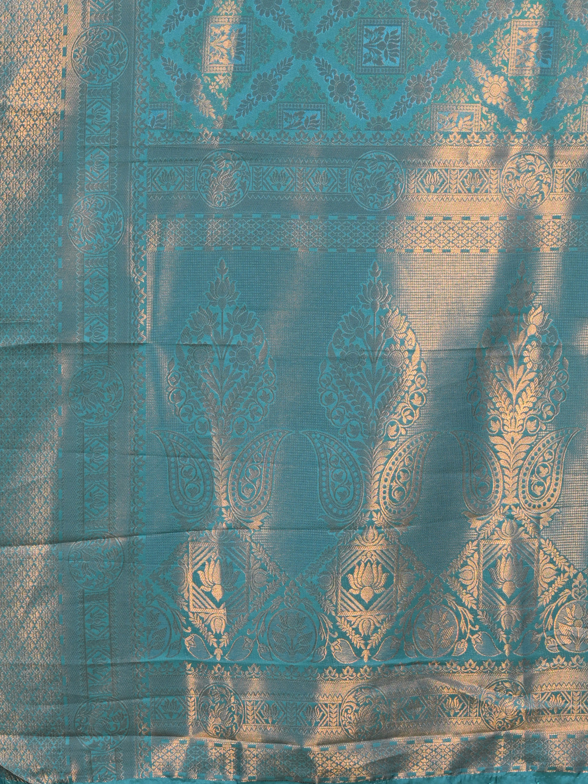 Odette Sea Green Cotton Blend Woven Saree with Unstitched Blouse for Women