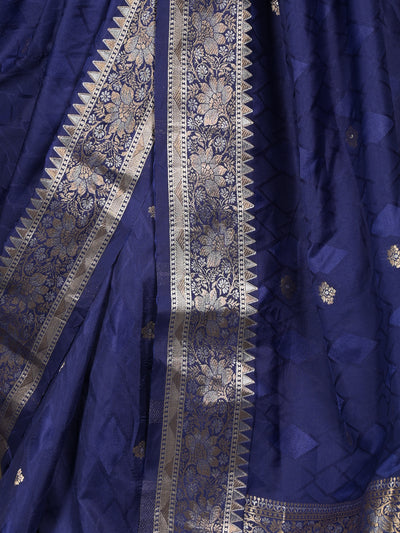 Odette Dark Blue Silk Blend Woven Brocade Saree with Unstitched Blouse