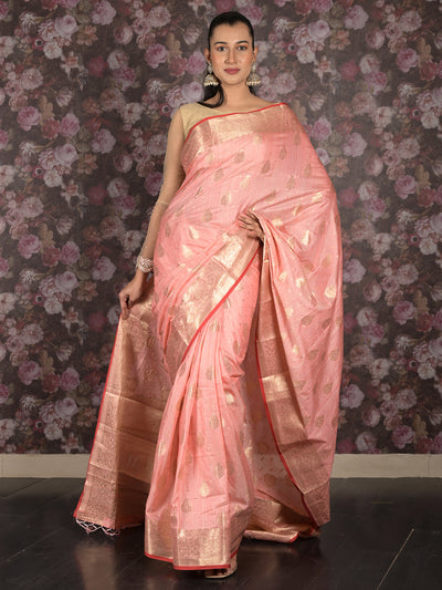 Odette Light Pink Woven Silk Blend Saree With Unstitched Blouse For Women