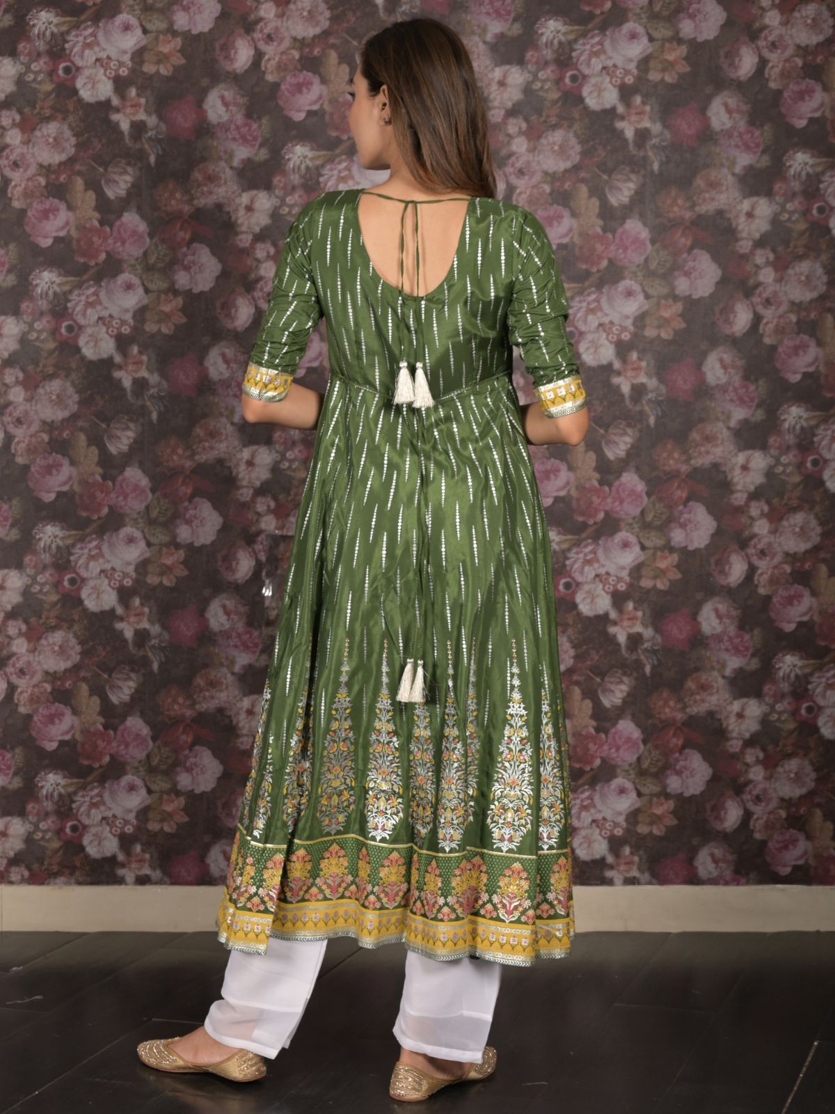 Odette Dark Green Flared Embroidered Stitched Kurta For Women