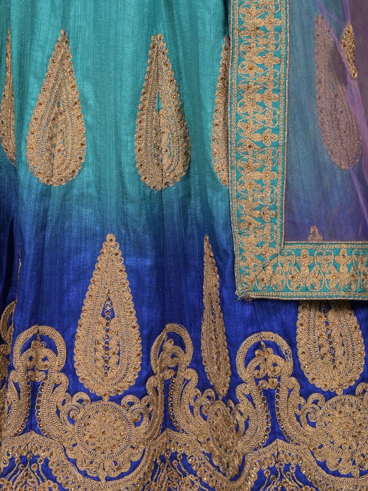 Odette Blue Zari Embroidered Stitched Silk Blend Lehenga with Stitched Blouse for Women