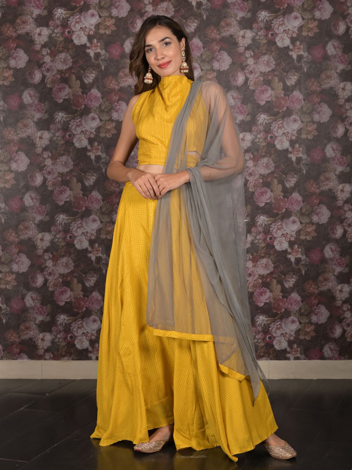 Odette Yellow Printed Stitched Cotton Lehenga with Stitched Blouse for Women