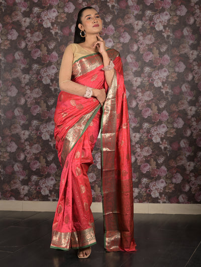 Odette Pink Tissue Silk Woven Saree with Unstitched Blouse for Women