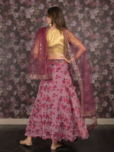 Odette Pink Embroidered Lehenga Set With Dupatta And Unstitched Blouse For Women