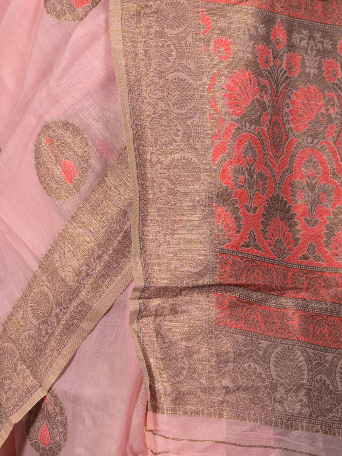 Odette Light Pink Cotton Blend Woven Saree with Unstitched Blouse for Women