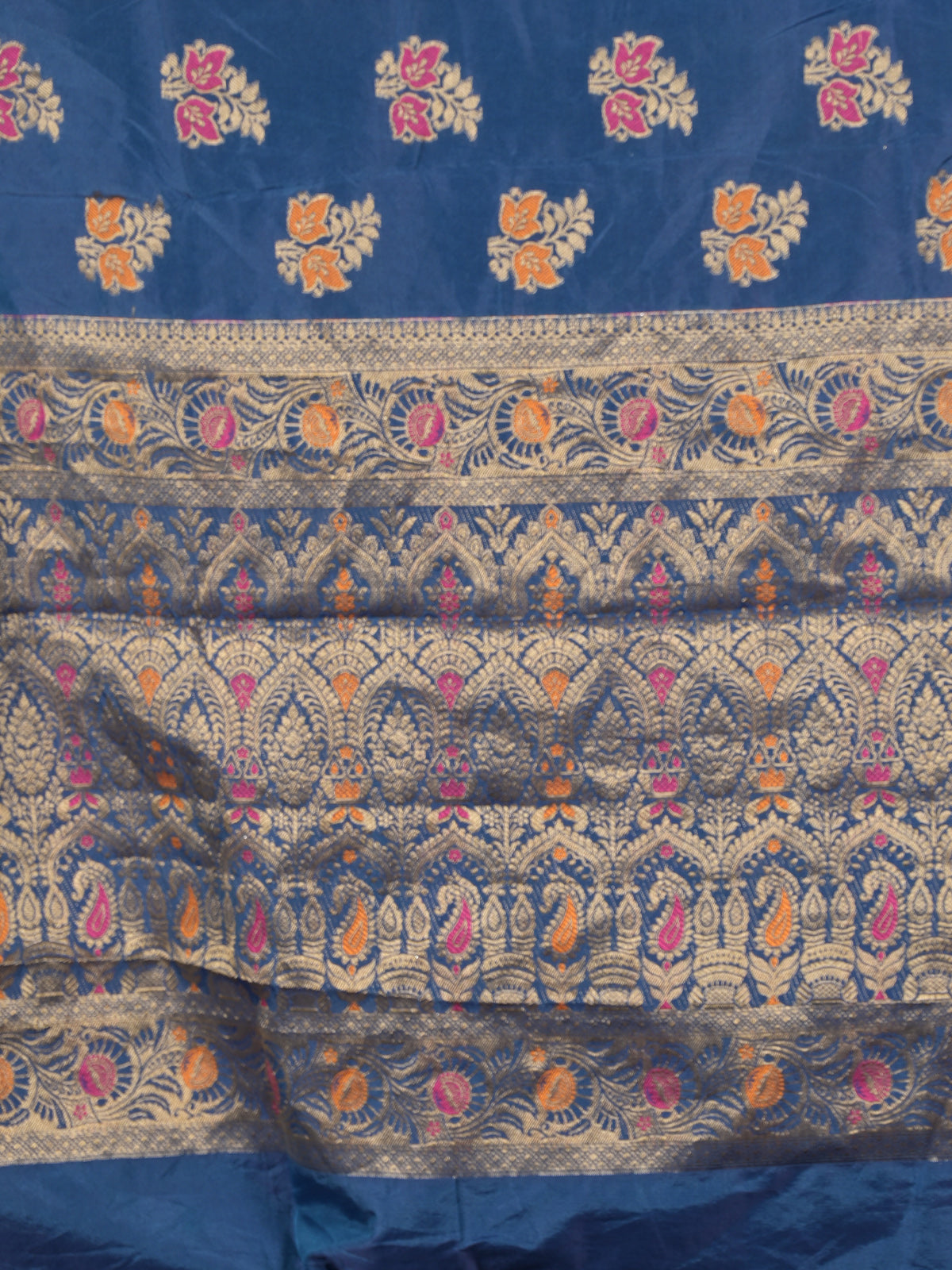 Odette Dark Blue Woven Silk Blend Saree With Unstitched Blouse For Women