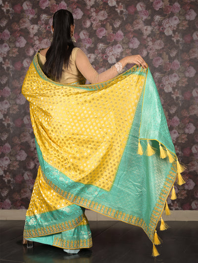 Odette Yellow Banarasi Silk Embroidered Woven Saree with Unstitched Blouse for Women