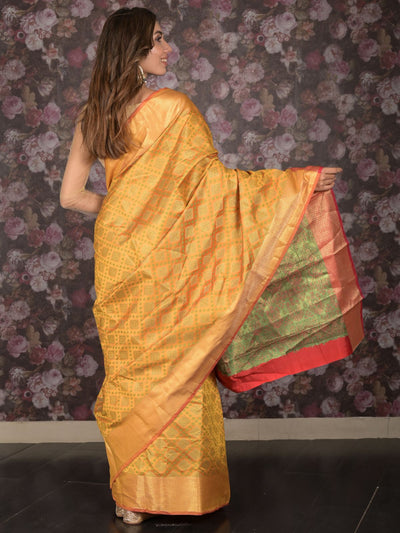 Odette Mustard Silk Blend Woven Saree with Unstitched Blouse for Women