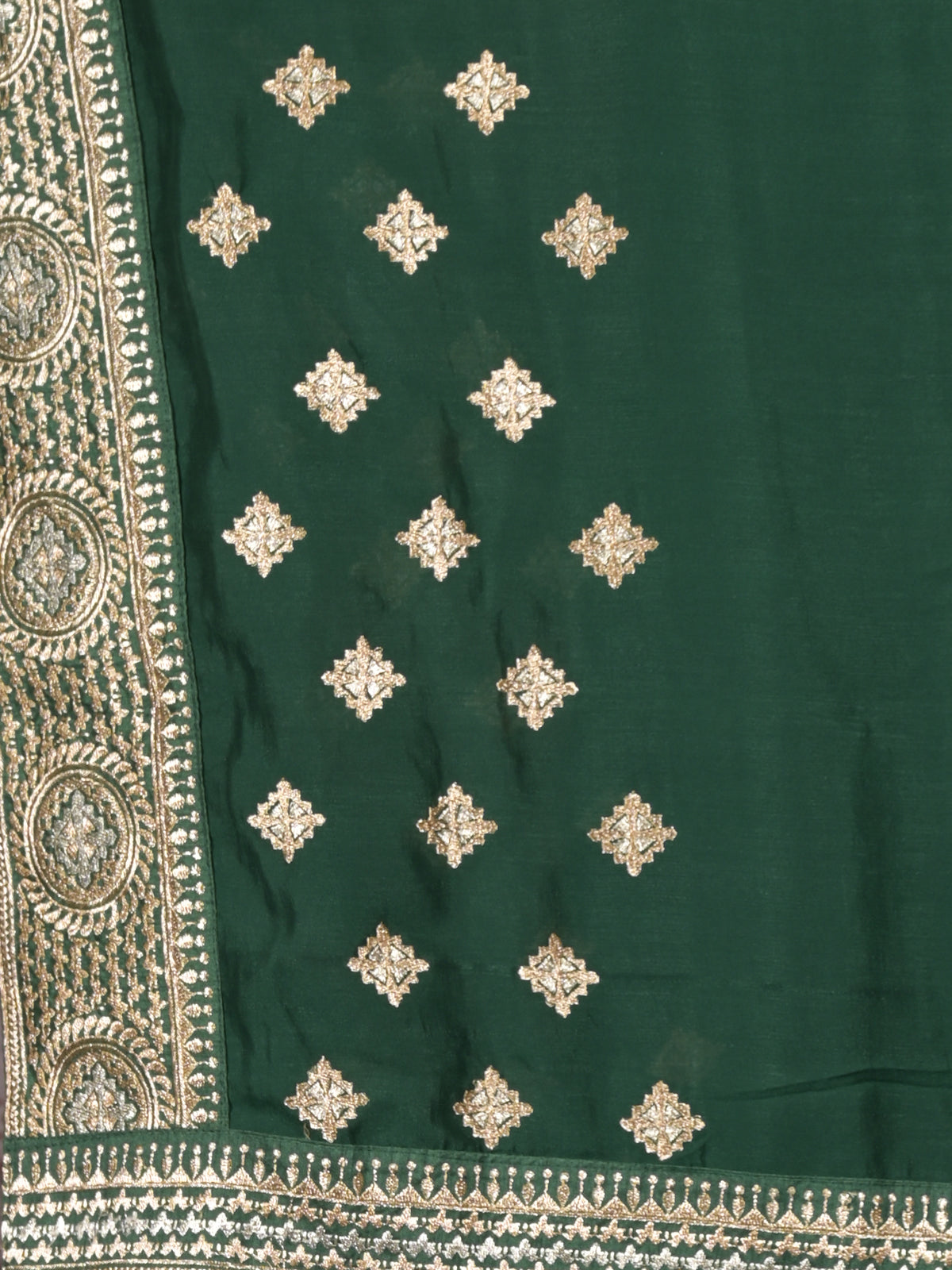 Odette Green Embroidered Gerogette Saree with Unstitched Blouse for Women