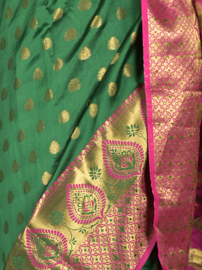 Odette Green Silk Blend Woven Saree with Unstitched Blouse for Women