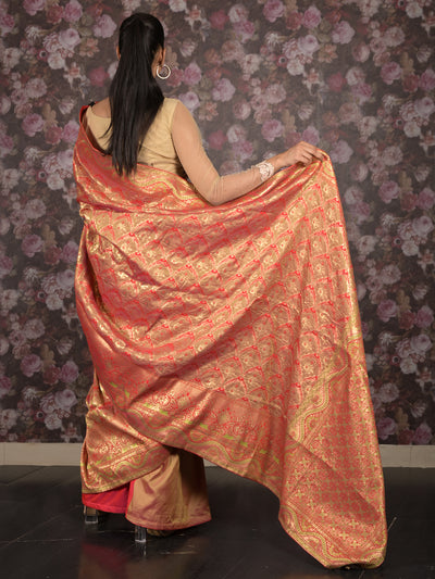 Odette Red Shaded Patola Silk Woven Saree with Unstitched Blouse for Women