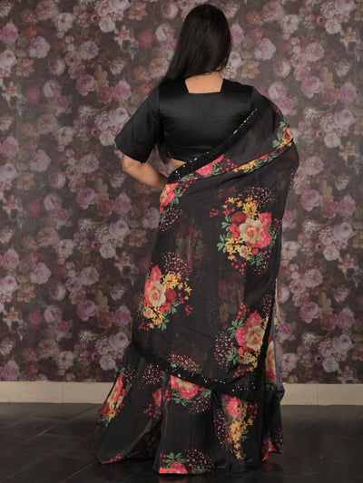 Odette Black Printed Semi Stitched Lehenga with Unstitched Blouse And Dupatta For Women