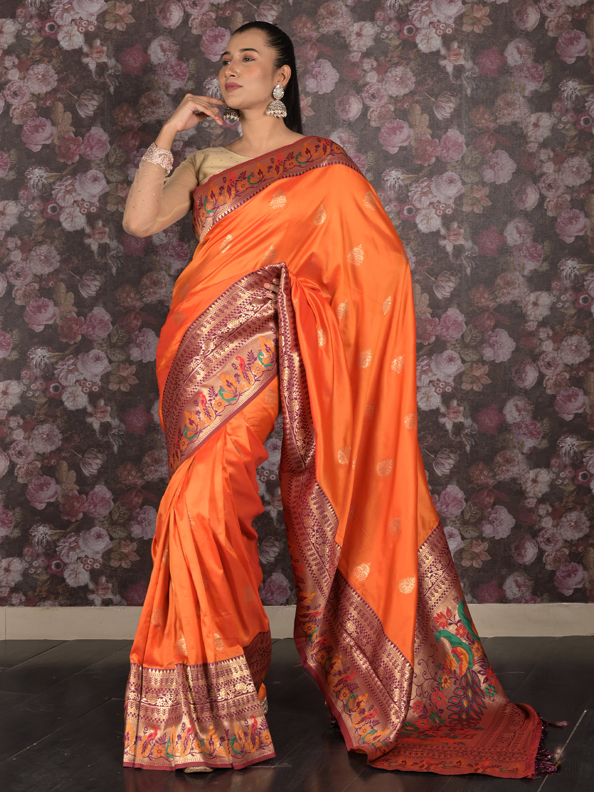 Odette Mustard Woven Silk Blend Saree With Unstitched Blouse For Women