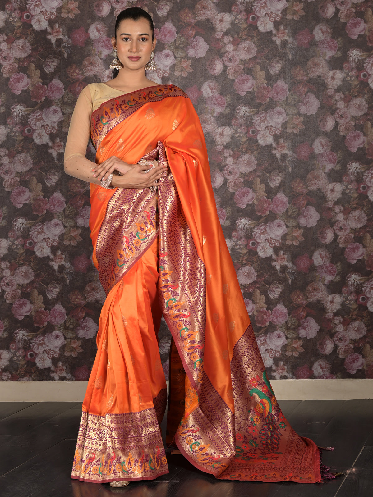 Odette Mustard Woven Silk Blend Saree With Unstitched Blouse For Women