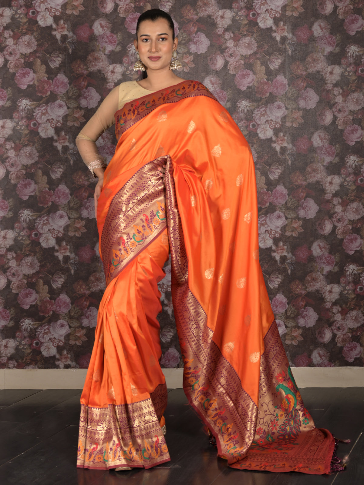 Odette Mustard Woven Silk Blend Saree With Unstitched Blouse For Women