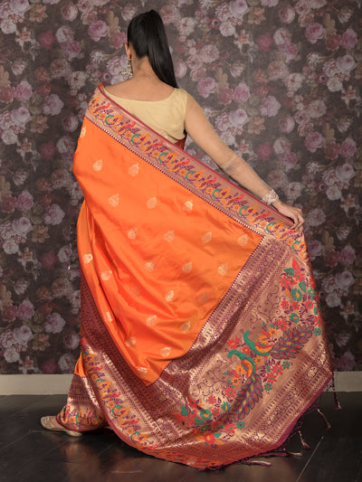 Odette Mustard Woven Silk Blend Saree With Unstitched Blouse For Women