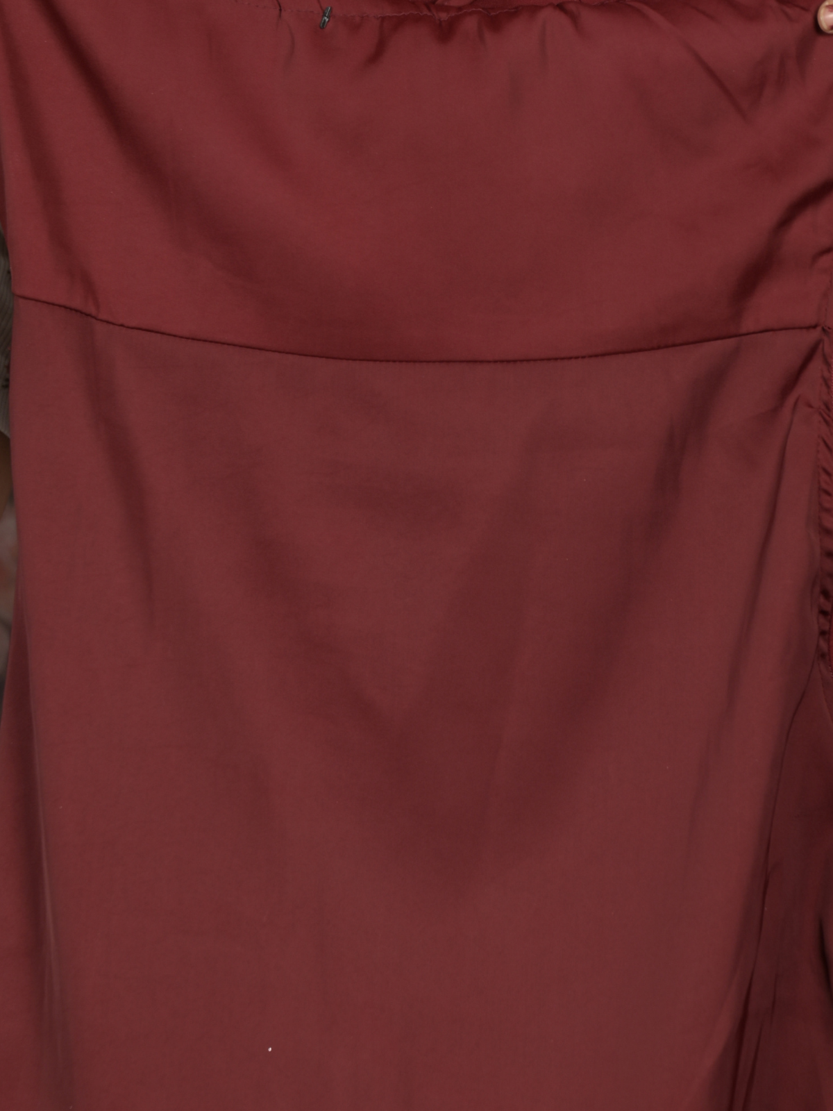 Odette Maroon Polyester Satin Slip Dress for Women