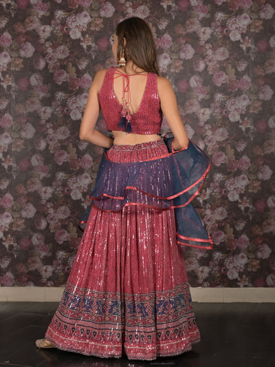 Odette Magenta Sequins Embroidered Stitched Net Lehenga With Stitched Blouse For Women