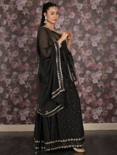 Odette Black Semi Stitched Sequins Embroidered Lehenga with Unstitched Blouse And Dupatta For Women