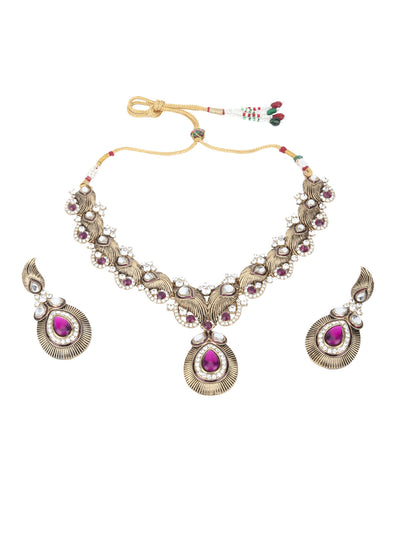 Odette Purple And Gold Choker Necklace Set For Women