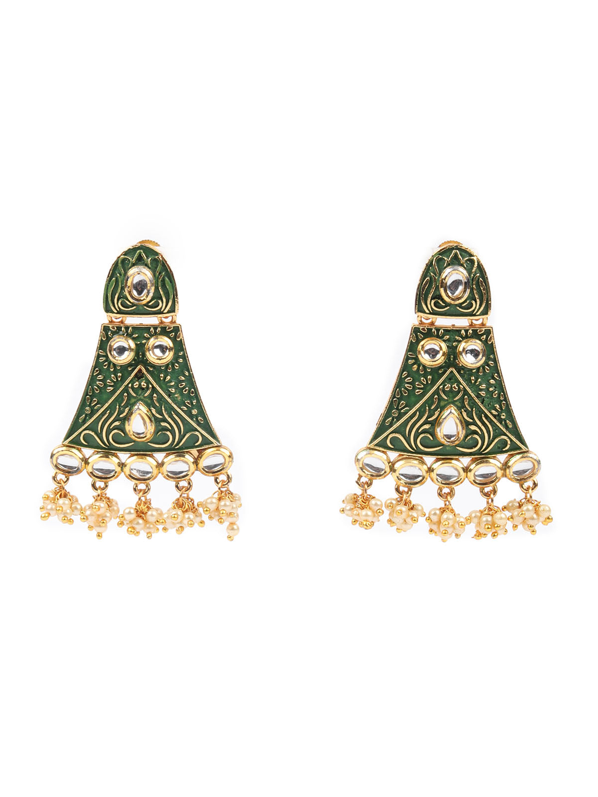 Odette Green Meenakari Dangler Earring For Women