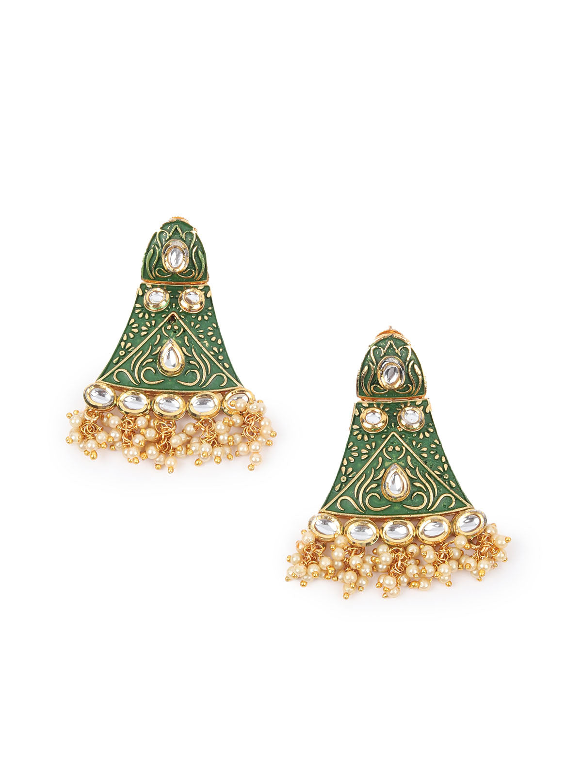 Odette Green Meenakari Dangler Earring For Women