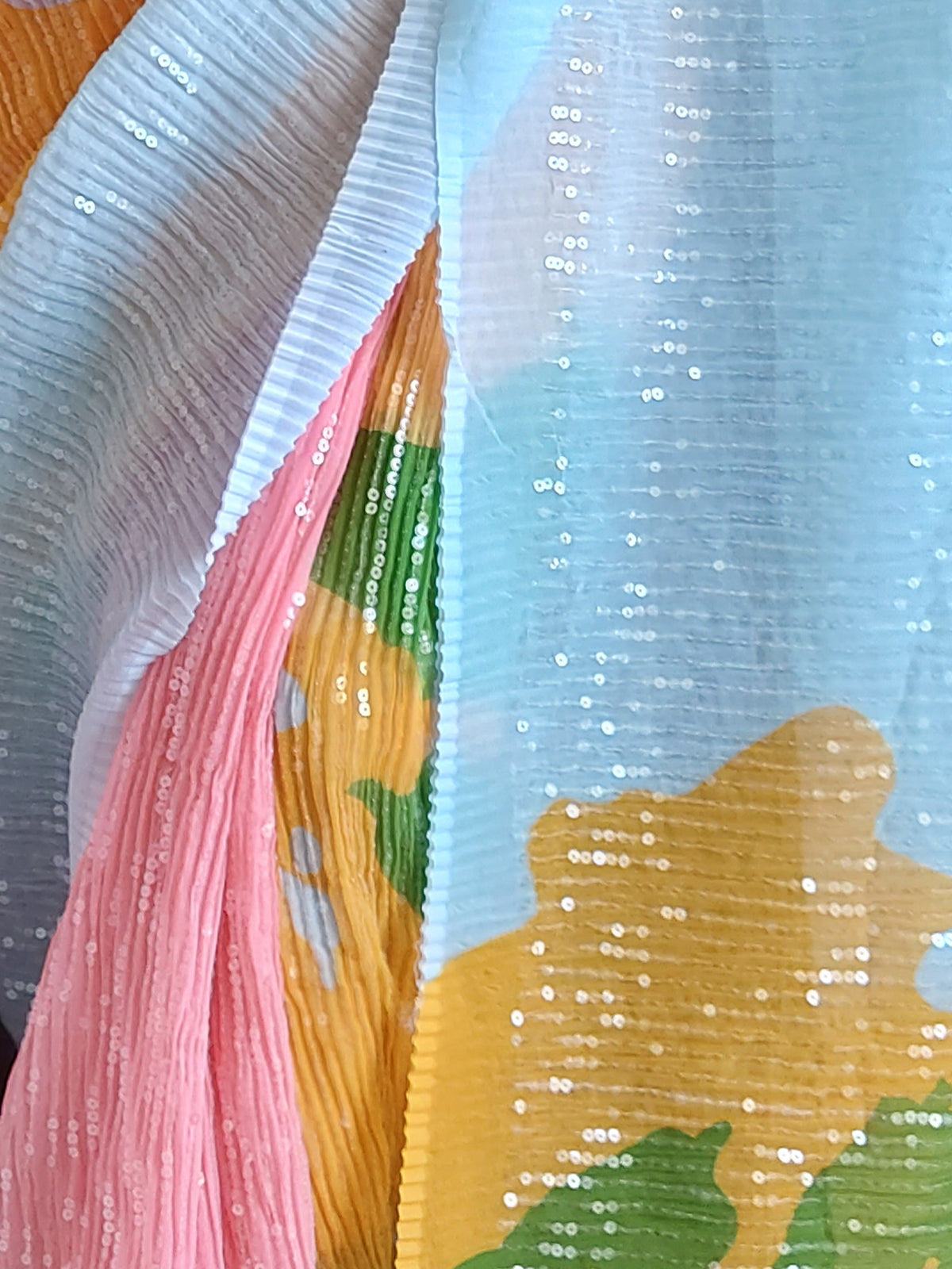 Odette - Multicolor Georgette Sequins Saree with Unstitched Blouse
