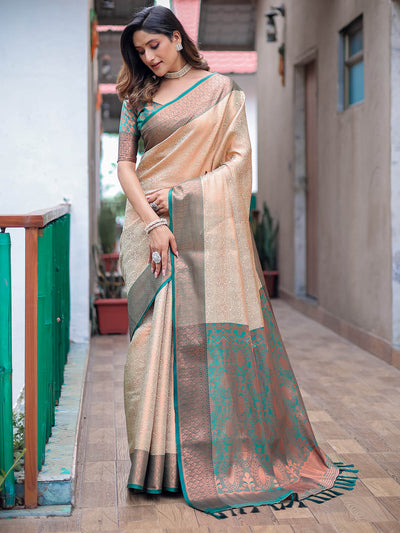 Off White Silk Blend Woven Saree With Unstitched Blouse