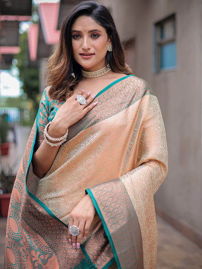 Off White Silk Blend Woven Saree With Unstitched Blouse