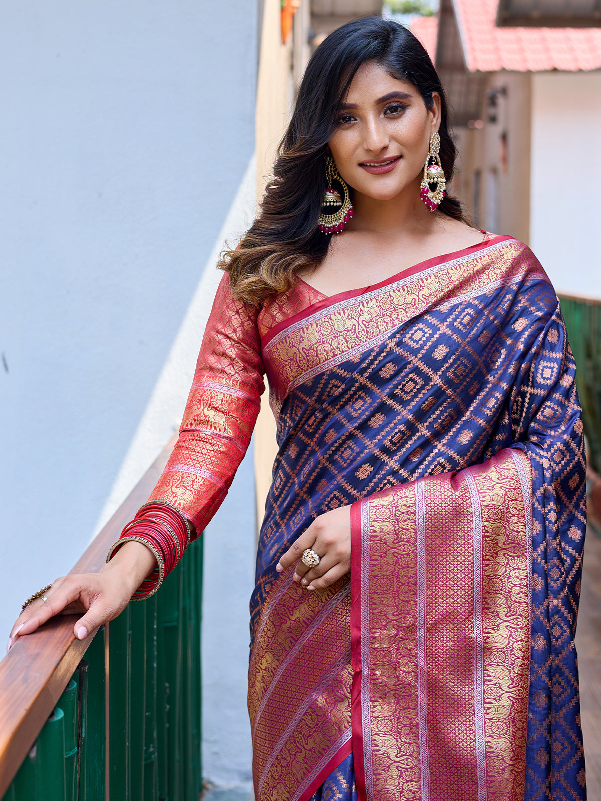 Odette Blue Silk  Saree with unstitched Blouse For Women