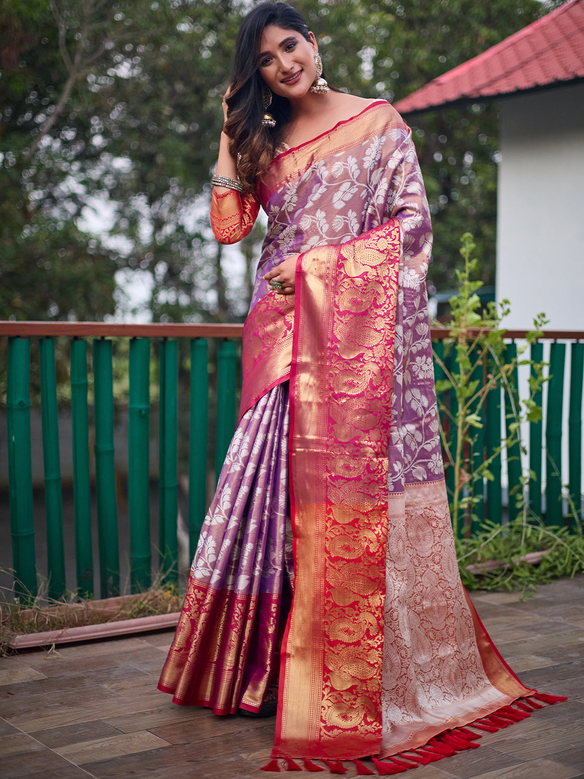 Pink Saree in Soft Silk for wedding - Clothsvilla