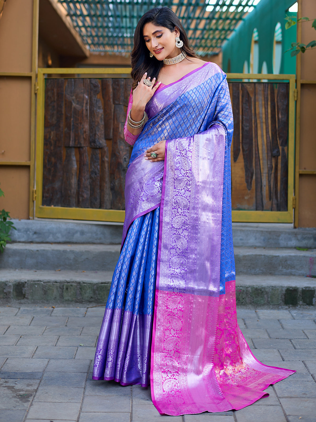 Self Weaved Dual Tone Heavy Blue Banarasi Silk Sarees – Dailybuyys