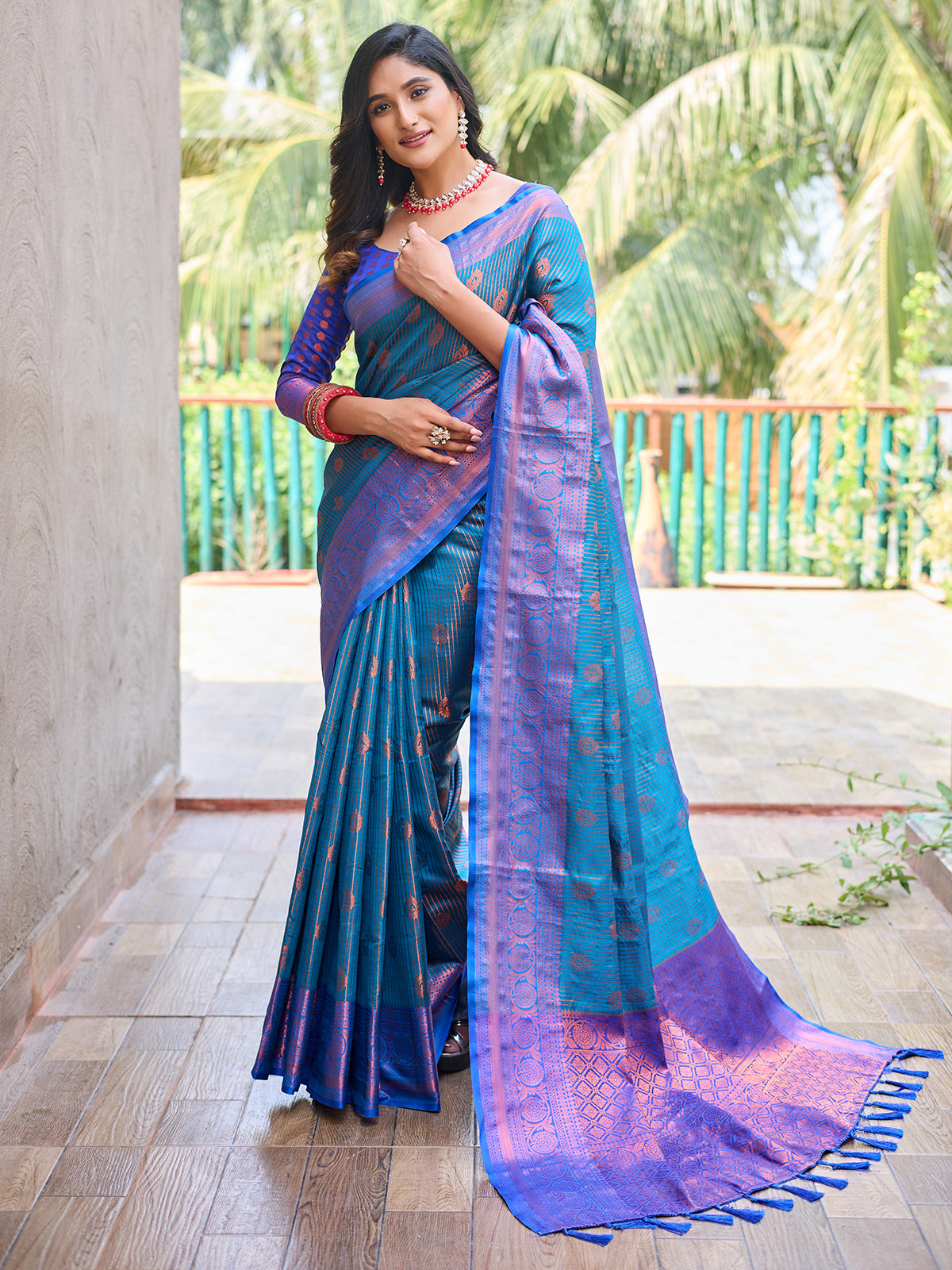 Purple Royal Blue Handloom Soft Silk Saree – IndianVillèz
