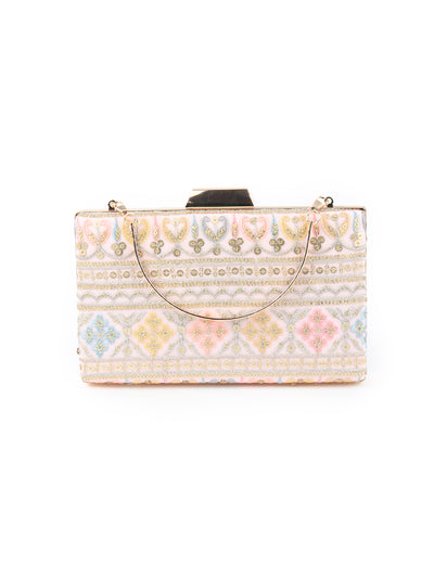 Odette Women Pink Embroidered Party Clutch