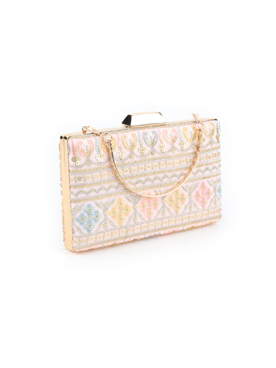 Odette Women Pink Embroidered Party Clutch