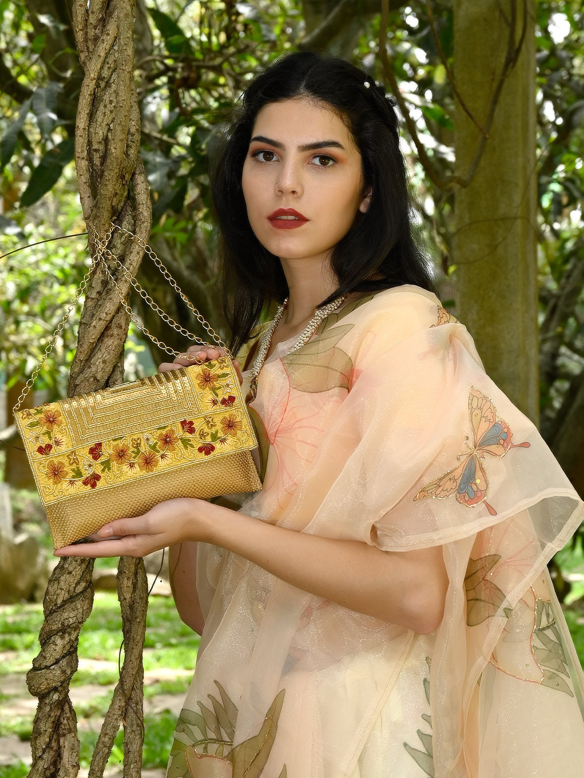 Odette - Golden Embroidered Party Clutch Bag