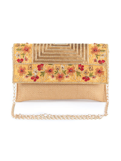 Odette - Golden Embroidered Party Clutch Bag