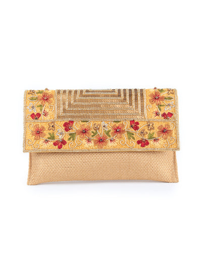 Odette - Golden Embroidered Party Clutch Bag