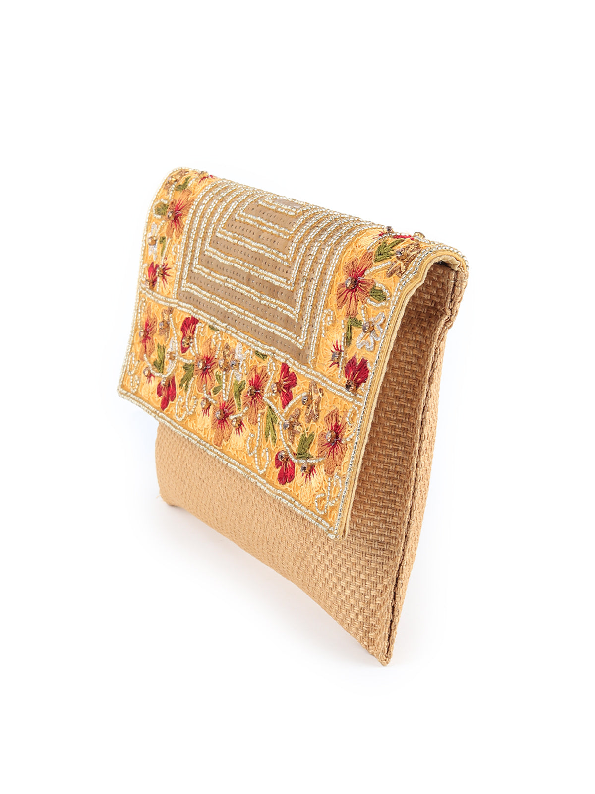 Odette - Golden Embroidered Party Clutch Bag