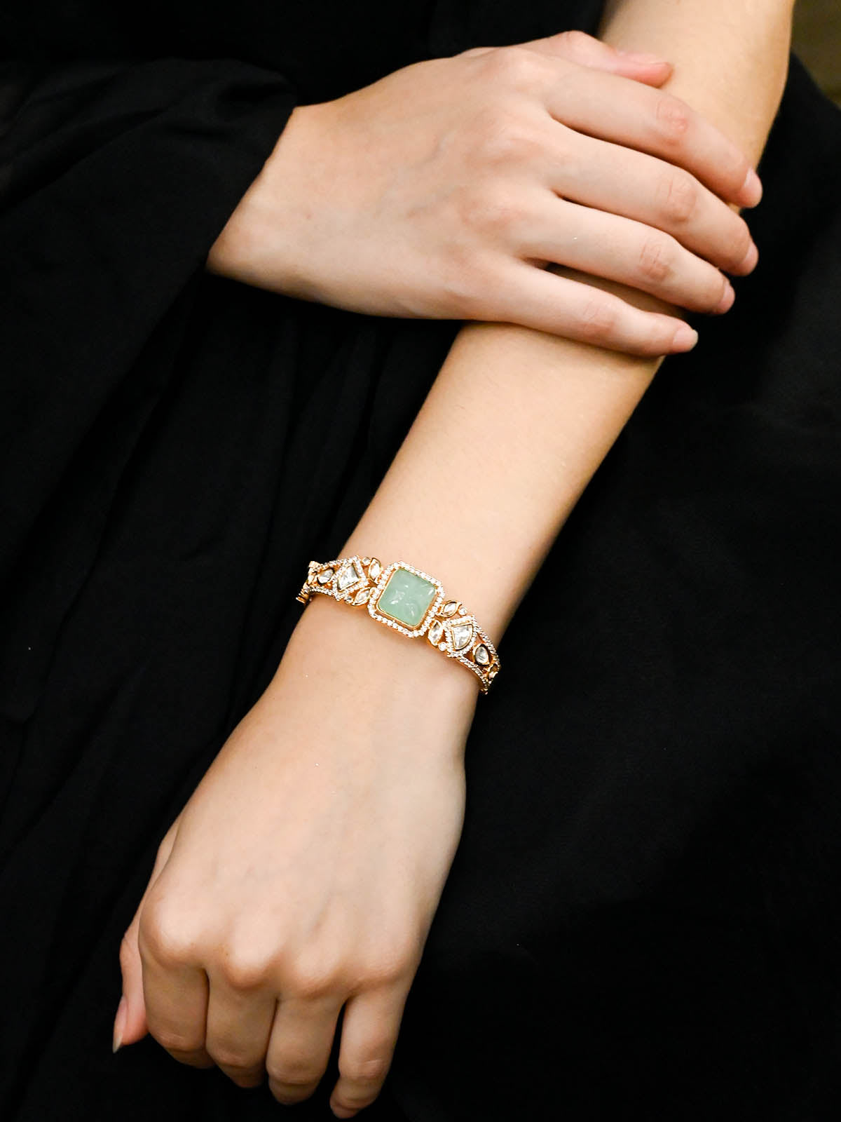 Odette Women Stylish Green And Golden Bracelet