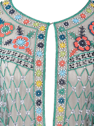 Odette Women Tasseled Grandeur- The Green Embroidered Tasseled Cape