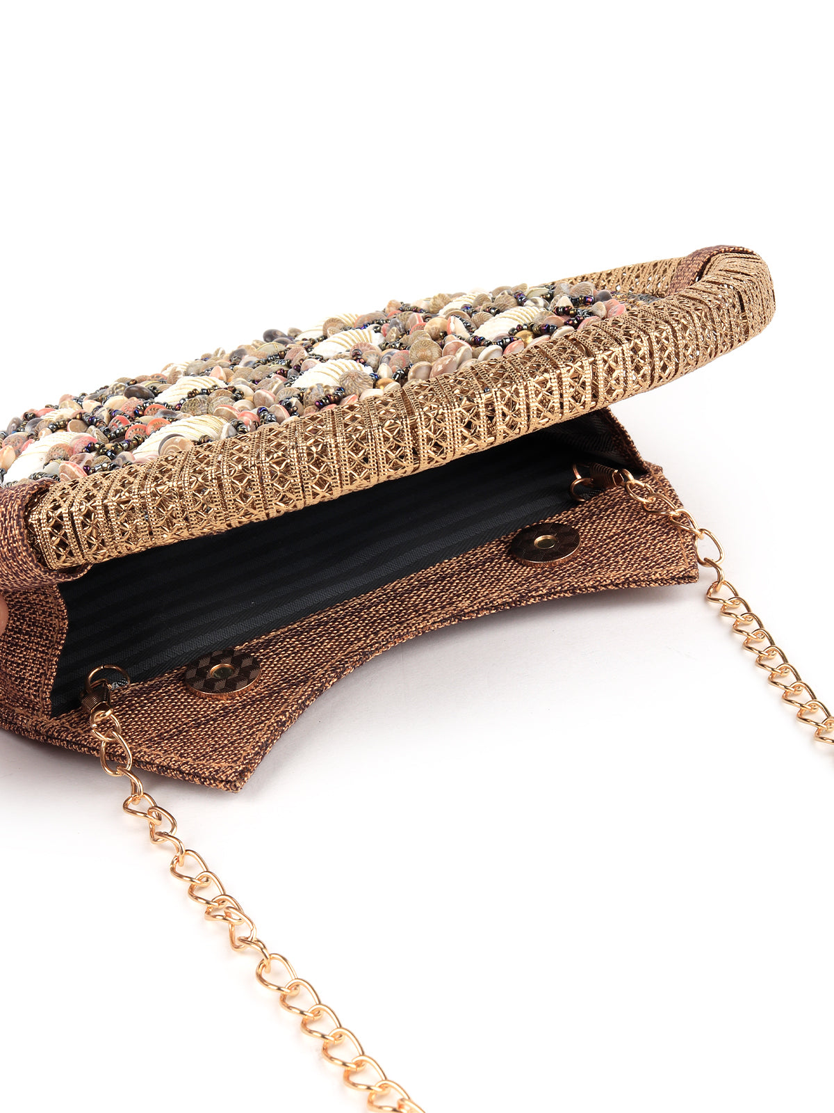 Odette Women Metallic Brown Moon Clutch